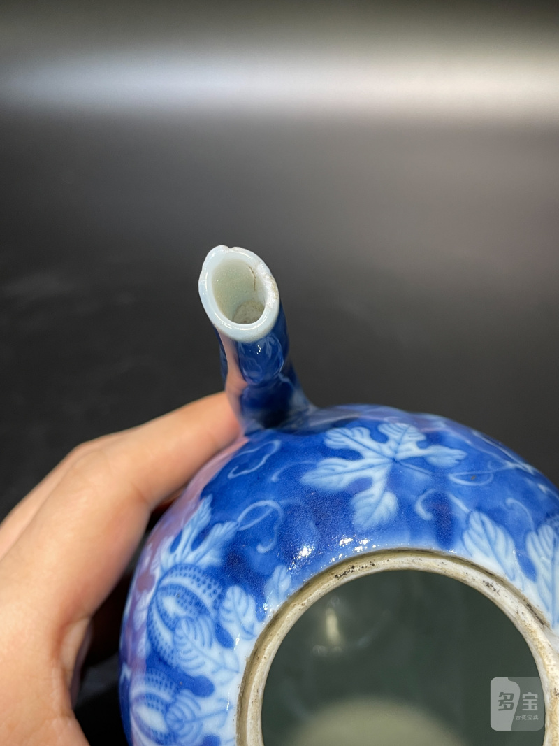 清道光 青花留白瓜瓞绵绵纹瓜棱形壶 - 图9